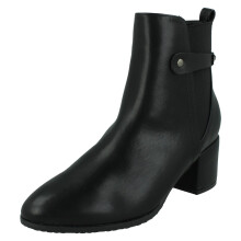 (Black, UK 3) Ladies Spot On Mid Block Heel Ankle Boots with Back Strap F51239