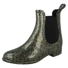 (Black, UK 5) Ladies Spot On Glitter Ankle Wellingtons X1262