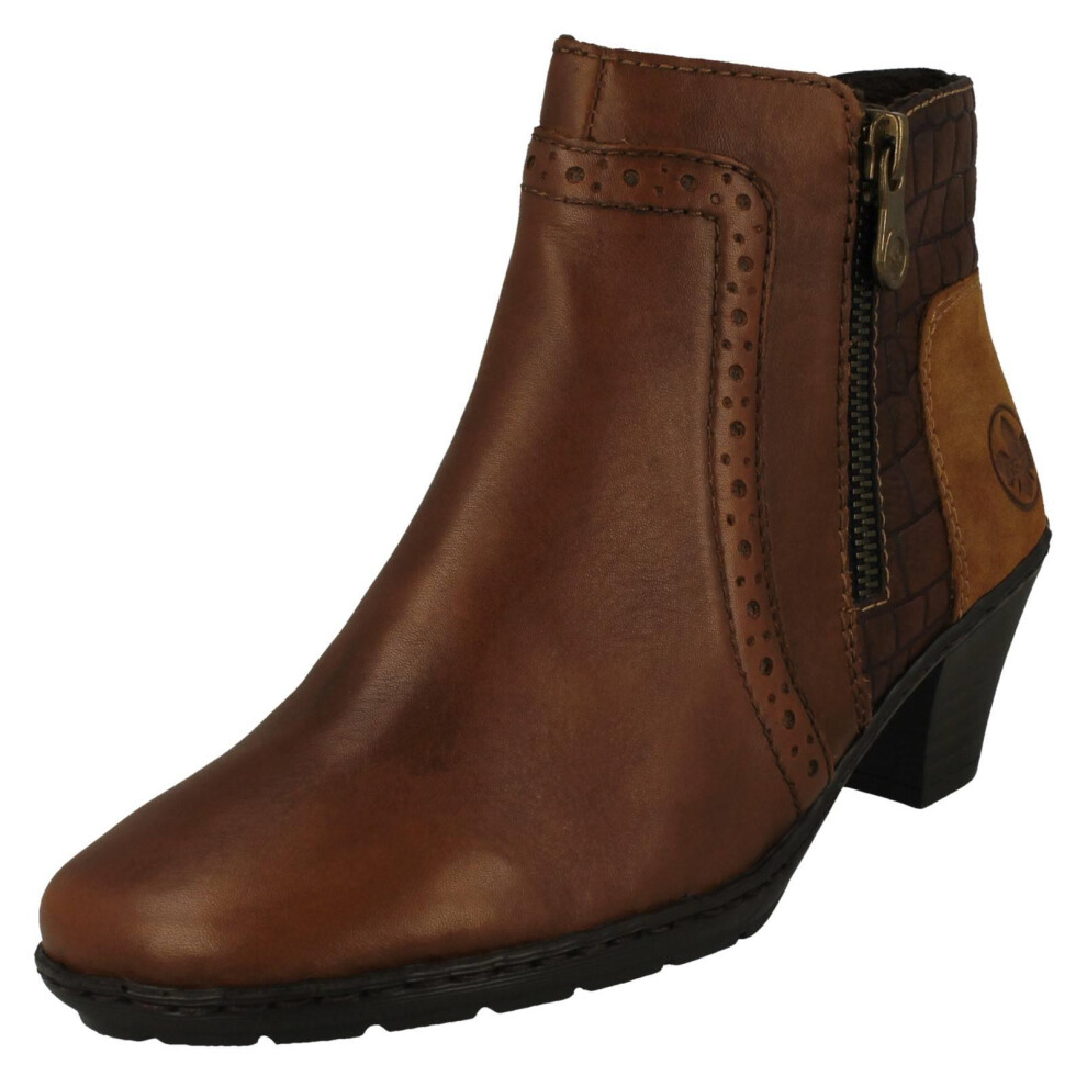 Rieker (Brown, Uk 7.5) Ladies Fleeced Lined Heeled Ankle Boots 57186
