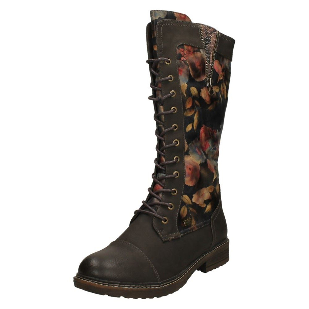 Rieker (Multi, Uk 7.5) Ladies Knee High Zip/Lace Boots 94731
