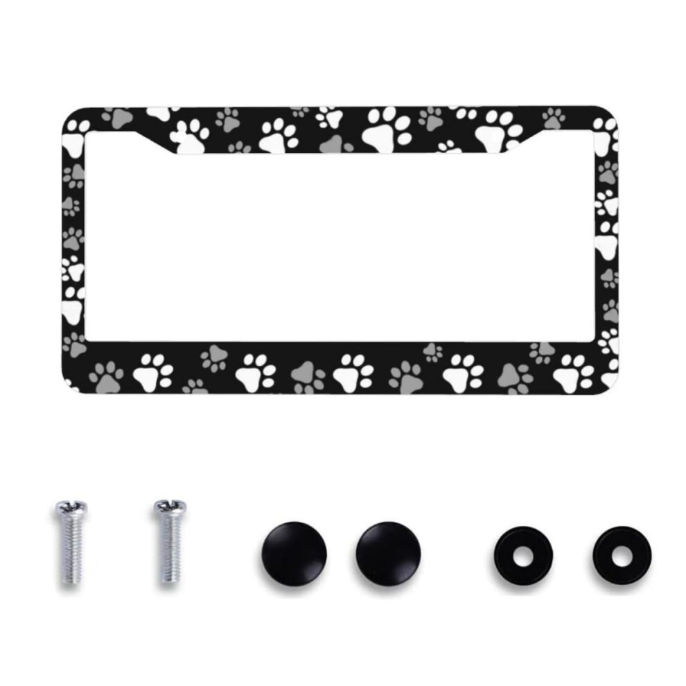 Dog Paw License Plate Frame Aluminum Durable Faderesistant Holder For Car Suv Truck With Screws 9330225829010