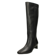 (Black, UK 5) Ladies Clarks Thin Block Heeled Knee High Boots - Edina Tall