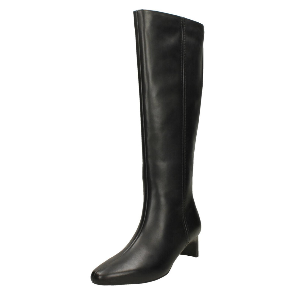 Clarks (Black, Uk 8) Ladies Thin Block Heeled Knee High Boots - Edina Tall