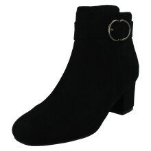 (Black, UK 3) Ladies Spot On Block Heel Wide Fit Ankle Boot with Buckle and Inside Zip F51247
