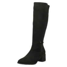 (Black, UK 6) Ladies Spot On Block Heel Wide Fitting Knee High Boots F51256