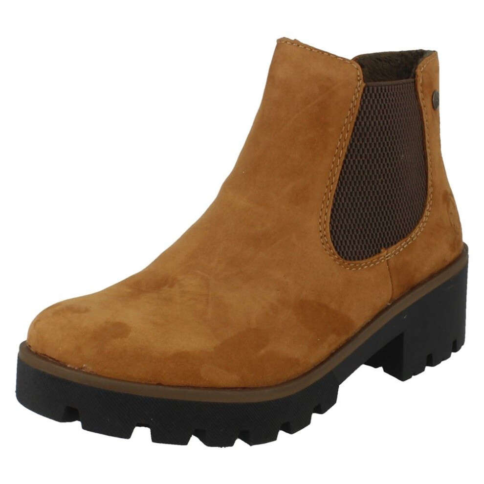 Rieker (Brown, Uk 7.5) Ladies Chunky Gusset Detailed Heeled Ankle Boots 79265