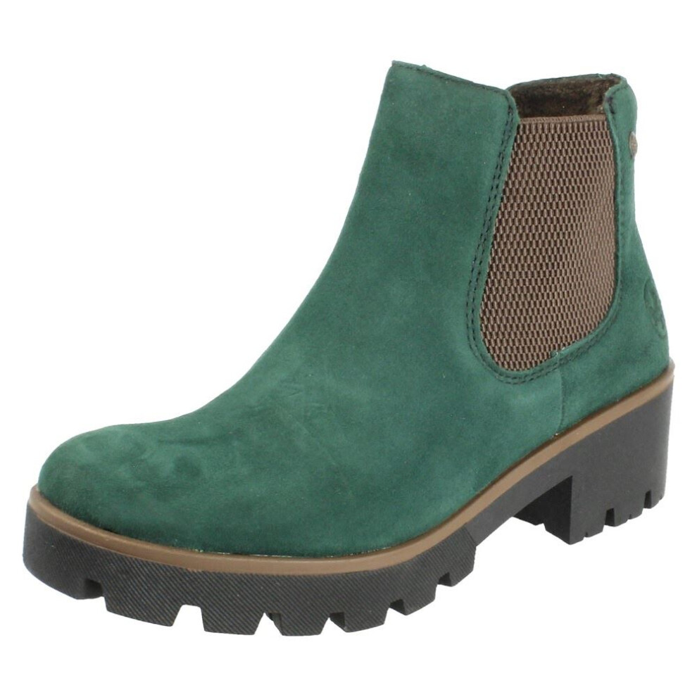 Rieker (Green, Uk 6.5) Ladies Chunky Gusset Detailed Heeled Ankle Boots 79265