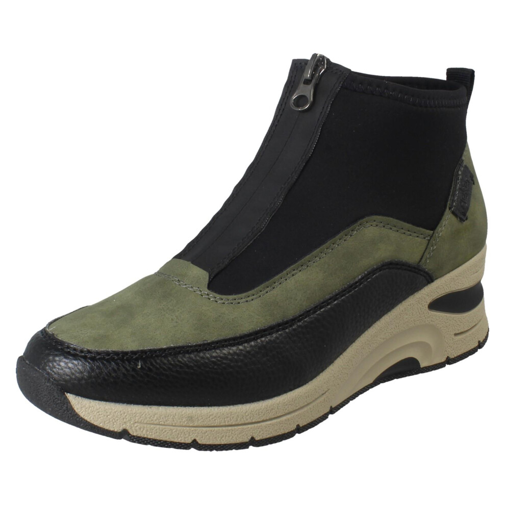 Rieker (Green, Uk 6.5) Ladies Wedge Heel Casual Front Zip Trainer Boots N9362
