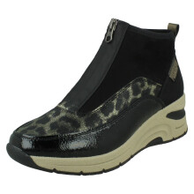 (Black Combi -00, UK 4) Ladies Rieker Wedge Heel Casual Front Zip Trainer Boots N9362