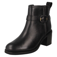 (Black, UK 5.5) Ladies Clarks Block Heel Ankle Boots - Chamberly Trim