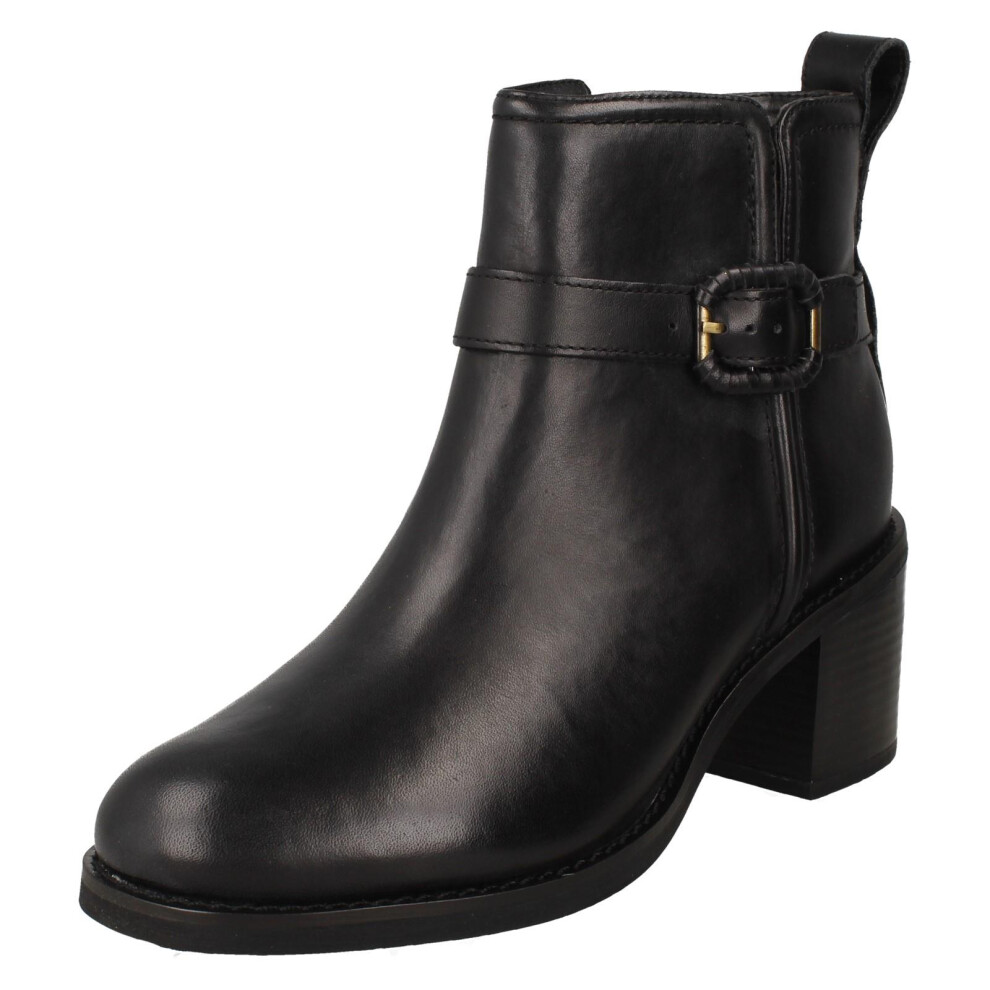 Clarks (Black, Uk 6) Ladies Block Heel Ankle Boots - Chamberly Trim