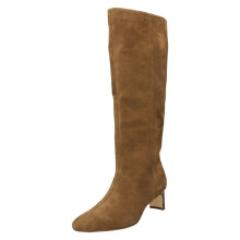 (Brown, UK 6) Ladies Clarks Thin Block Heeled Knee High Boots - Edina Tall