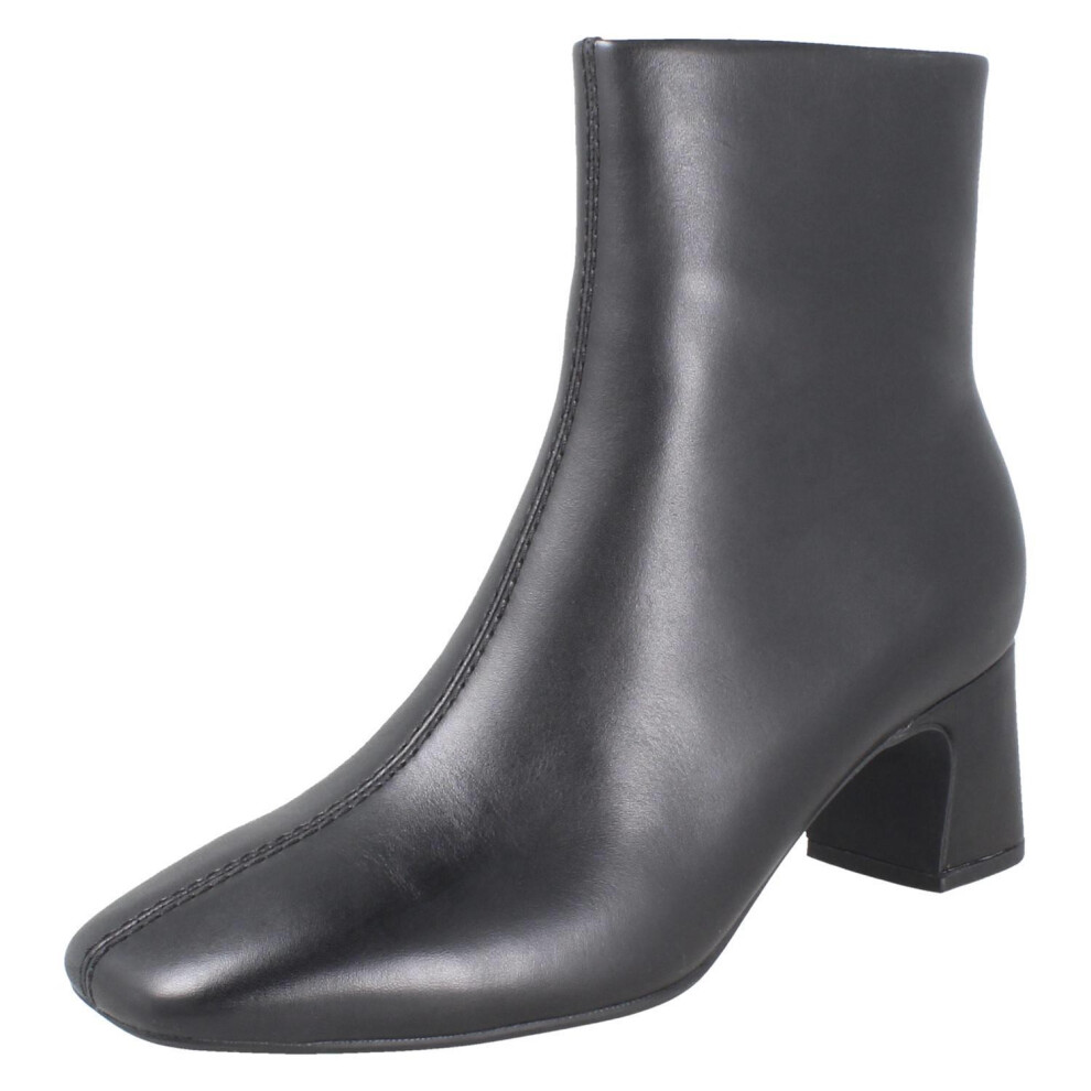 Clarks (Black, Uk 6.5) Ladies Square Toe Block Heeled Ankle Boots - Fernie Zip