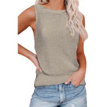 Damestrikketopp, lett, hult design, ermeløs halterneck-vest i heklet stil, avslappet crop-topp, hudvennlig, elastisk strikkeplagg for