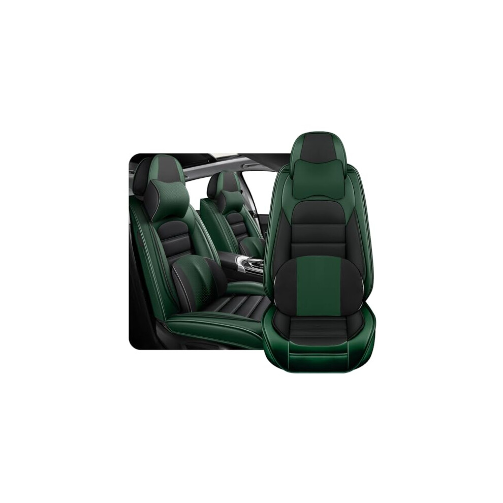 Waterproof Leather Seat Covers For Ford Bronco 2021Â2024, Custom Fit Front Pair With Pillow, And Black/Green 9330225829072