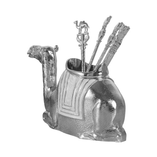Small Coffee Spoon Holder Set Camels Base with Demitasse-Silver