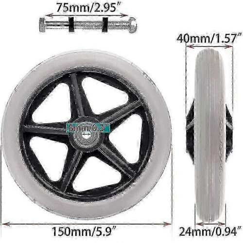 Non-slip wheels for rollator 6 inch rubber replacement casters pair 2
