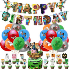 Minecraft-Geburtstagsdeko, Geburtstagsbanner, Luftballons, Kuchendekoration, Klebeband, für Kinder