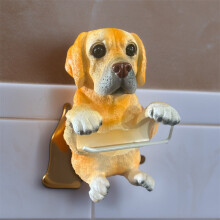 (Golden Retriever) 3D Resin Cute Dog Toilet Roll Holder, Wall Mounted Tissue Rack with Puppy Eyes for Bathroom