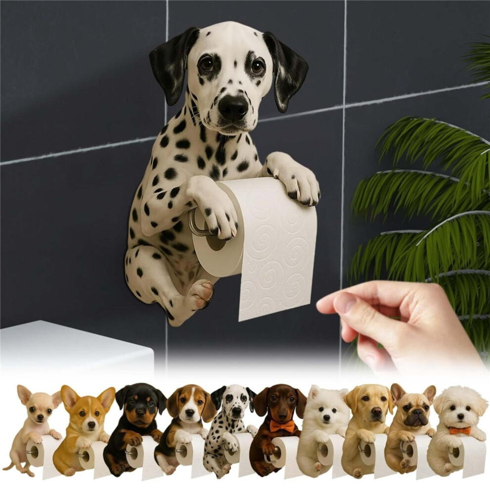 Cxinlky (Dalmatian) 3D Resin Cute Dog Toilet Roll Holder, Wall Mounted Tissue Rack With Puppy Eyes For Bathroom