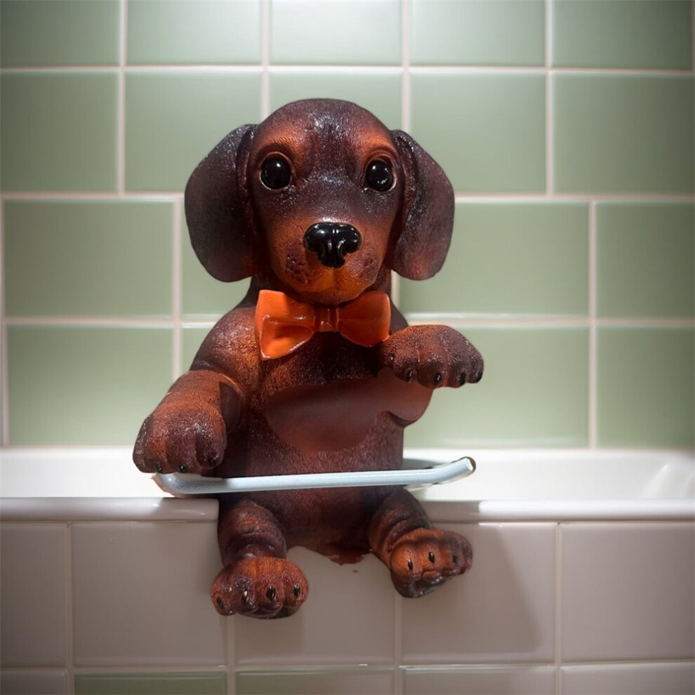 Cxinlky (Dachshund) 3D Resin Cute Dog Toilet Roll Holder, Wall Mounted Tissue Rack With Puppy Eyes For Bathroom