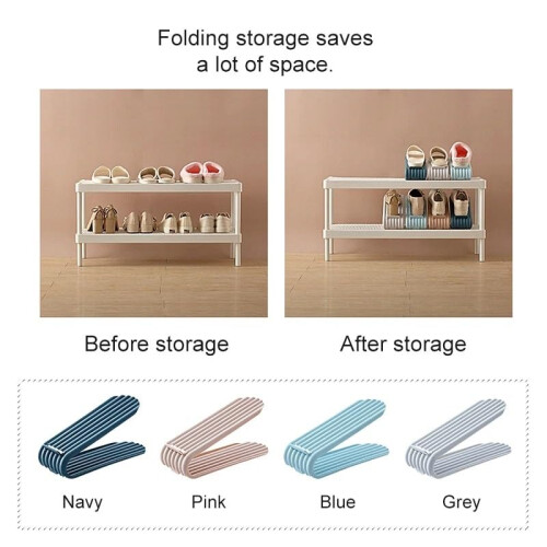 Double Stacking Adjustable Shoe Rack Space Saving Freestanding Shoe Organizer for Home Navy 2