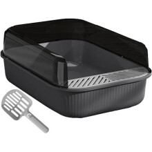 Ästhetische Katzentoilette 51x35x18 | Halboffen – spritzwassergeschützt – inklusive Reinigungsschaufel (Space Black)