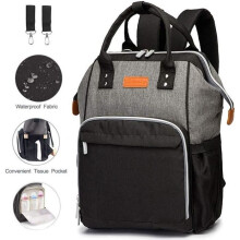 Wasserdichter Wickelrucksack, Baby-Reisetasche, Wickeltasche mit großem Fassungsvermögen und Kinderwagenhaken (Schwarz und Grau)