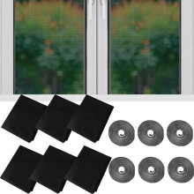 6-teiliges Fenster-Moskitonetz, Moskitonetz, Fensterschutz, 130 cm x 150 cm, mit 6 selbstklebenden Streifen