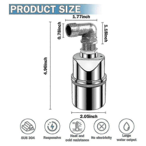 Float control valve for pool - Stainless steel 1/2 inch automatic water level 2