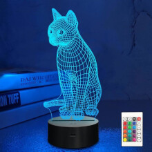 3D-Nachtlicht mit Katzenmotiv – 3D-Illusionslampe für Kinder – 16 wechselnde Farben mit Fernbedienung – Dekoration