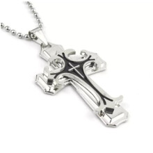 Herren Silber & Schwarz Kreuz Halskette, Taufkette, Taufschmuck, Kreuzschmuck, religiöse Halskette