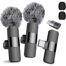 Professionelle kabellose Lavalier-Mikrofone, 2er-Pack, Rauschunterdrückung, klare Aufnahme