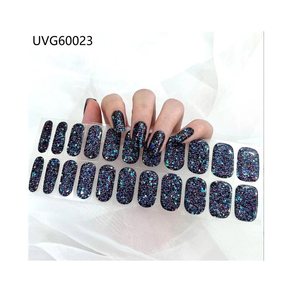 (UVG60023) 22Pcs Self Adhesive Nail Art Decals Semi Cured Gel Full Wrap Manicure Stickers
