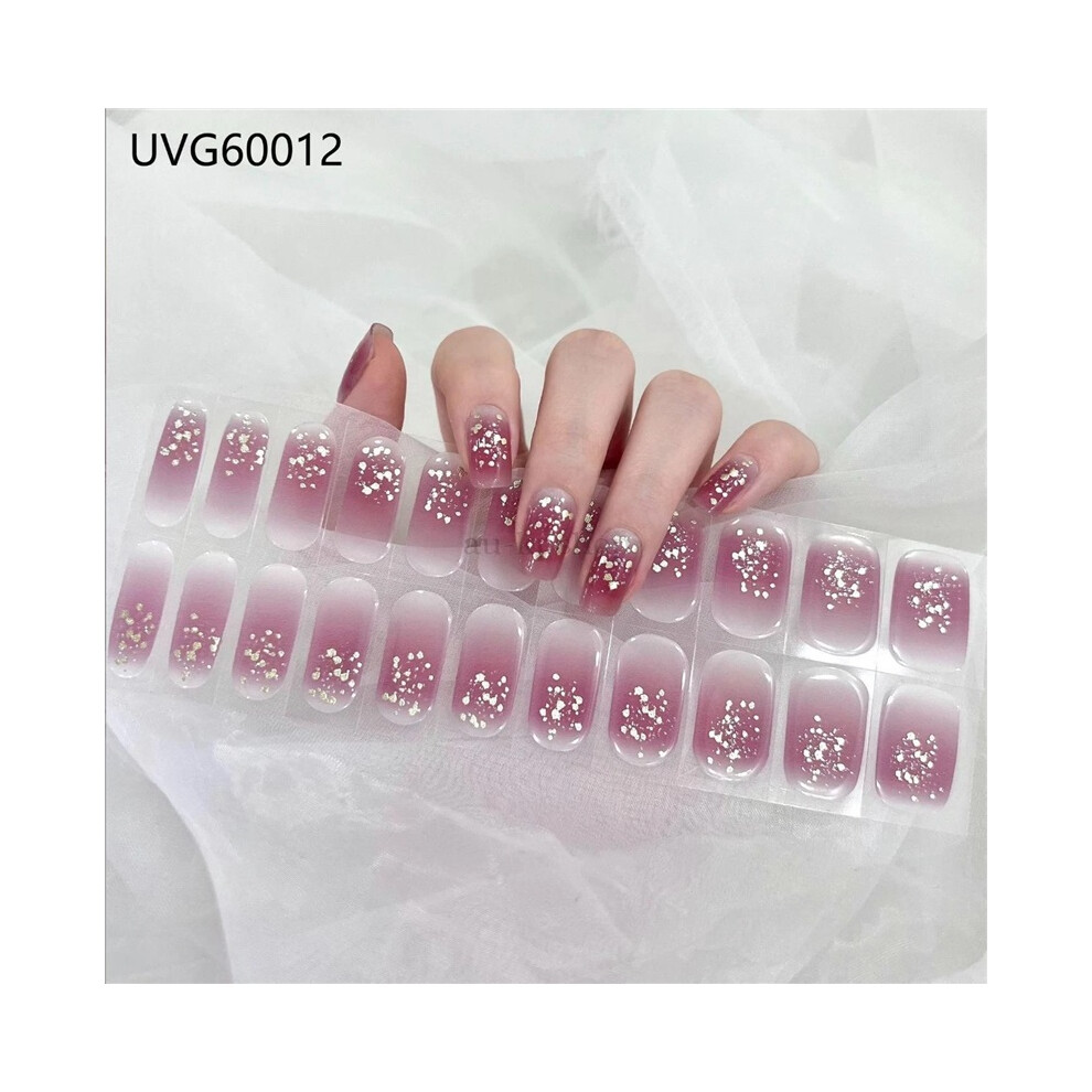 (UVG60012) 22Pcs Self Adhesive Nail Art Decals Semi Cured Gel Full Wrap Manicure Stickers