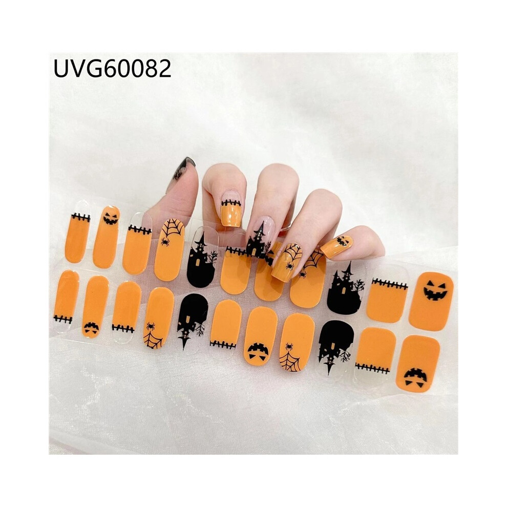 (UVG60082) 22Pcs Self Adhesive Nail Art Decals Semi Cured Gel Full Wrap Manicure Stickers