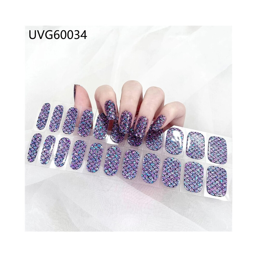 (UVG60034) 22Pcs Self Adhesive Nail Art Decals Semi Cured Gel Full Wrap Manicure Stickers