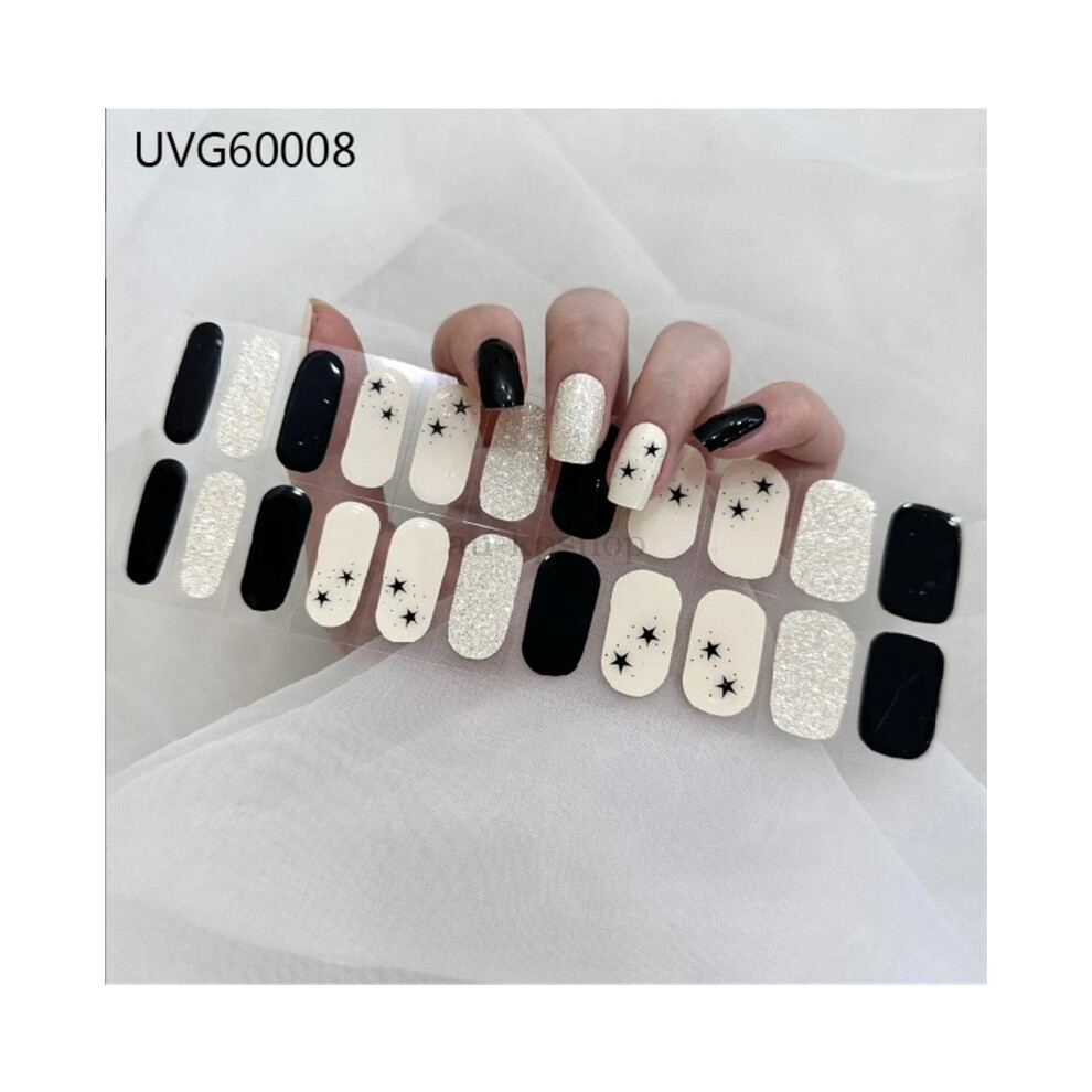 (UVG60008) 22Pcs Self Adhesive Nail Art Decals Semi Cured Gel Full Wrap Manicure Stickers