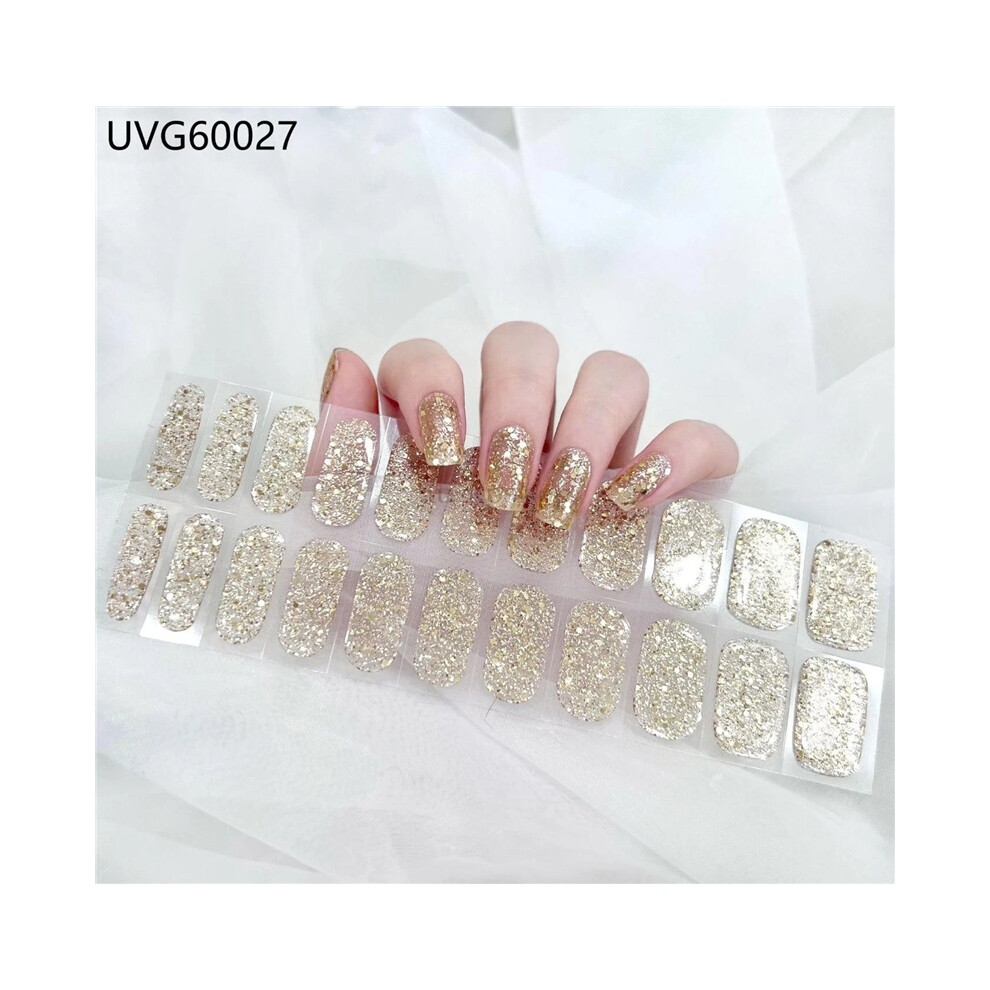 (UVG60027) 22Pcs Self Adhesive Nail Art Decals Semi Cured Gel Full Wrap Manicure Stickers
