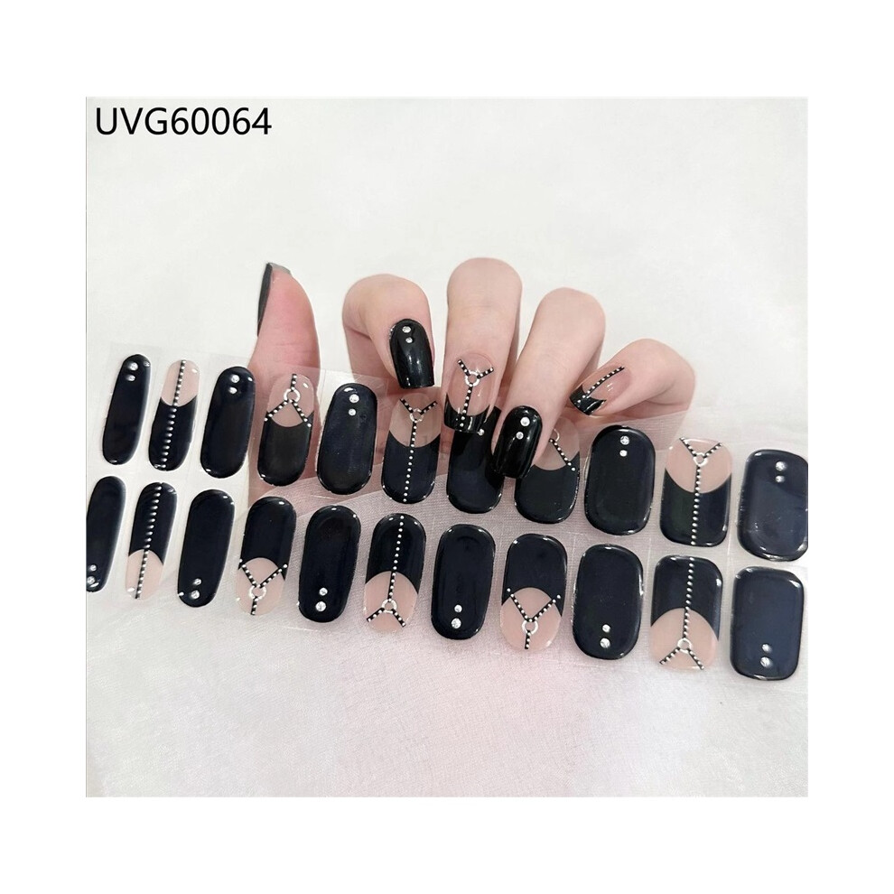 (UVG60064) 22Pcs Self Adhesive Nail Art Decals Semi Cured Gel Full Wrap Manicure Stickers