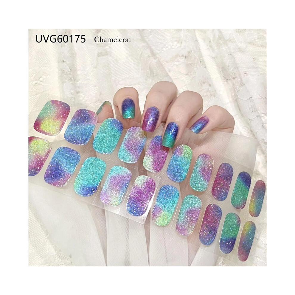 (UVG60175) 22Pcs Self Adhesive Nail Art Decals Semi Cured Gel Full Wrap Manicure Stickers