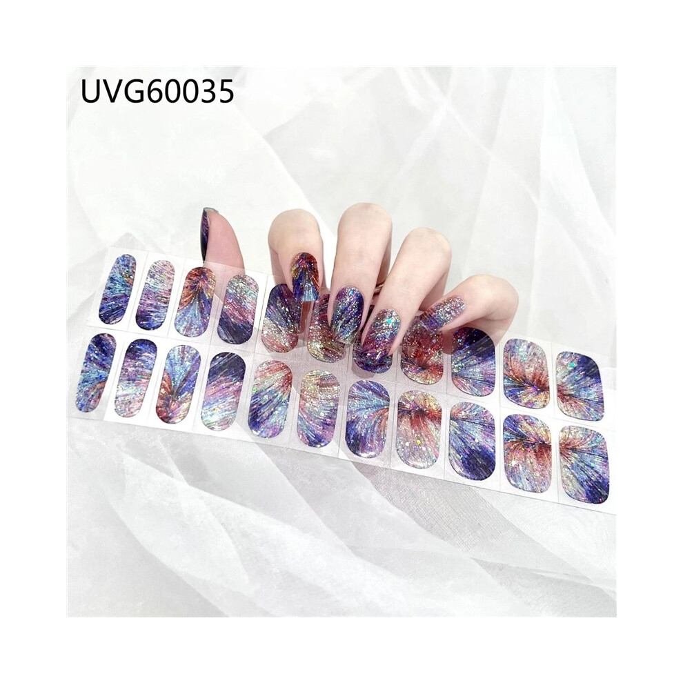 (UVG60035) 22Pcs Self Adhesive Nail Art Decals Semi Cured Gel Full Wrap Manicure Stickers