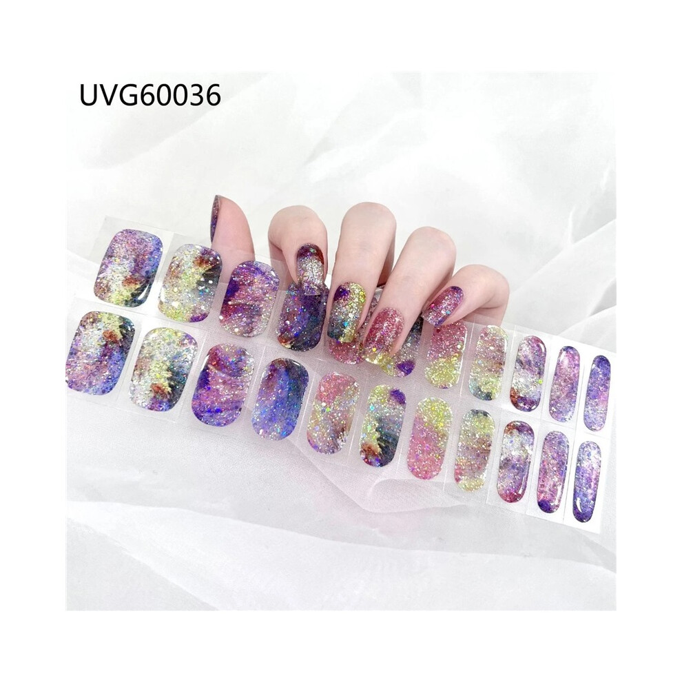 (UVG60036) 22Pcs Self Adhesive Nail Art Decals Semi Cured Gel Full Wrap Manicure Stickers