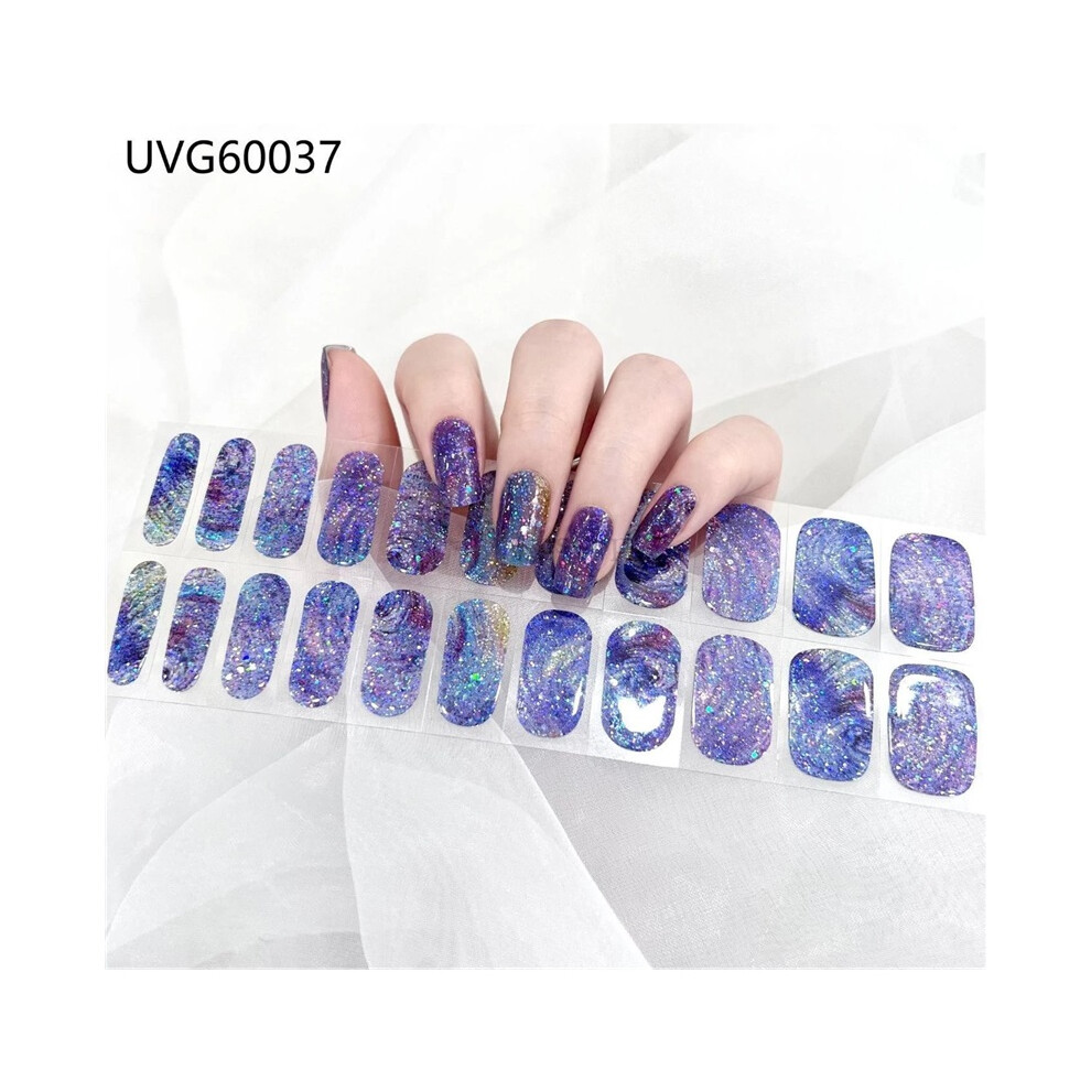 (UVG60037) 22Pcs Self Adhesive Nail Art Decals Semi Cured Gel Full Wrap Manicure Stickers