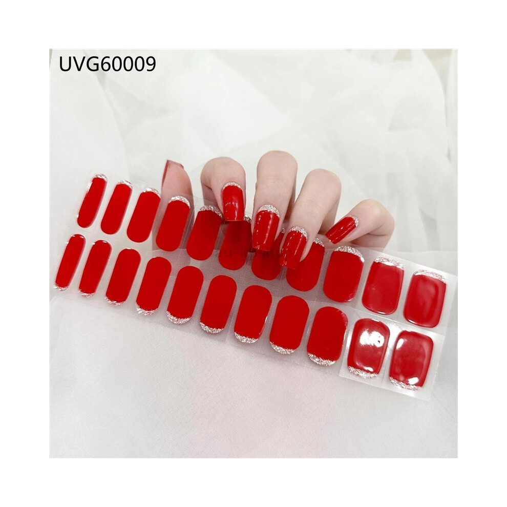 (UVG60009) 22Pcs Self Adhesive Nail Art Decals Semi Cured Gel Full Wrap Manicure Stickers