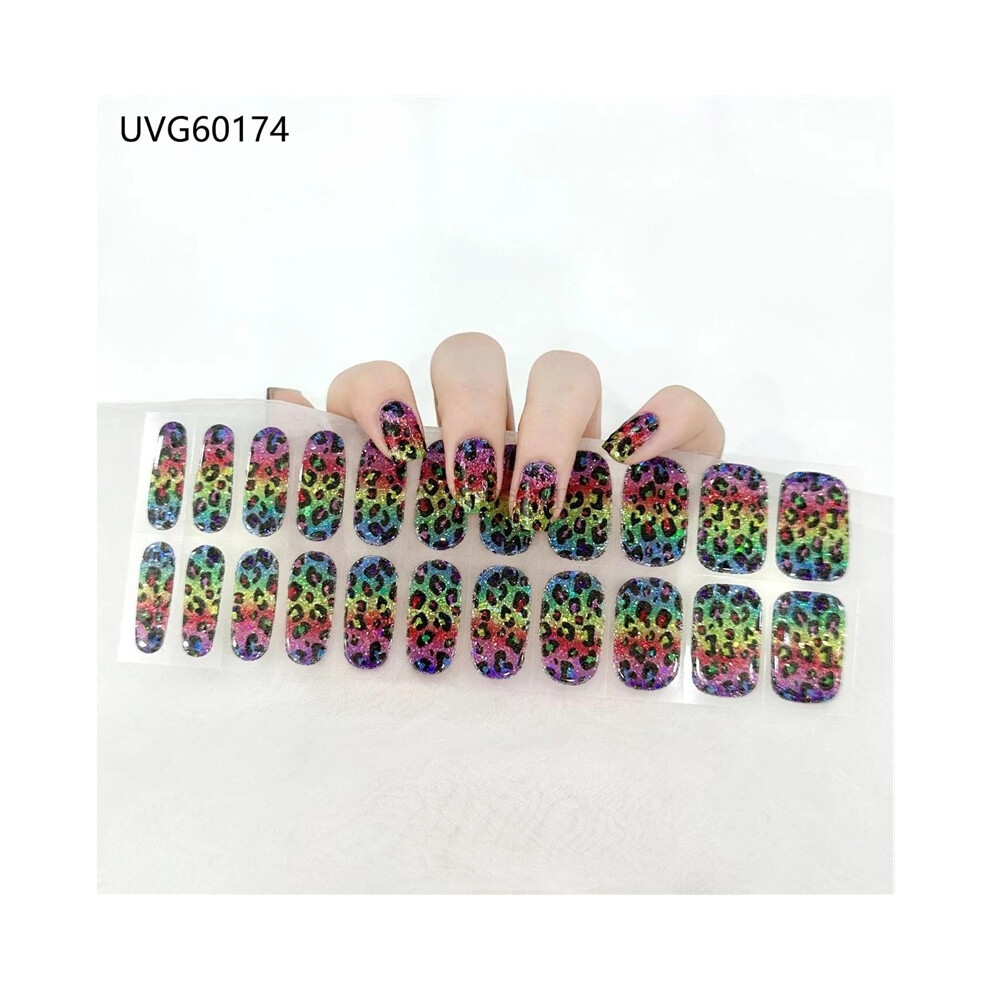(UVG60174) 22Pcs Self Adhesive Nail Art Decals Semi Cured Gel Full Wrap Manicure Stickers