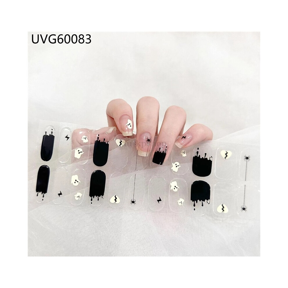 (UVG60083) 22Pcs Self Adhesive Nail Art Decals Semi Cured Gel Full Wrap Manicure Stickers