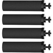 Set mit 4 schwarzen Wasserfiltern als Ersatz-Wasseraufbereitungseinheit für den Haushaltswassereimer. Wasserfiltersystem.