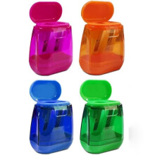 Bleistiftspitzer – 4er-Pack – verschiedene Farben – Design mit zwei Löchern – kompakt und tragbar
