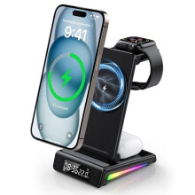 15W Qi Wireless Charger – 3-in-1 für iPhone und Android – Induktionsladegerät für Kopfhörer und Uhren – mit Uhr und LED-Licht